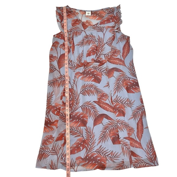 CAbi Style #5381 Isabel Blue Coral Palm Leaf Print Ruffle Sleeve Summer Dress L - Picture 6 of 14